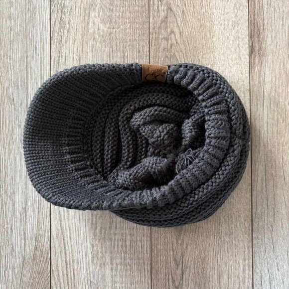 C.C Cable Knit Soft Stretch Gray Beanie with Brim - Picture 9 of 9